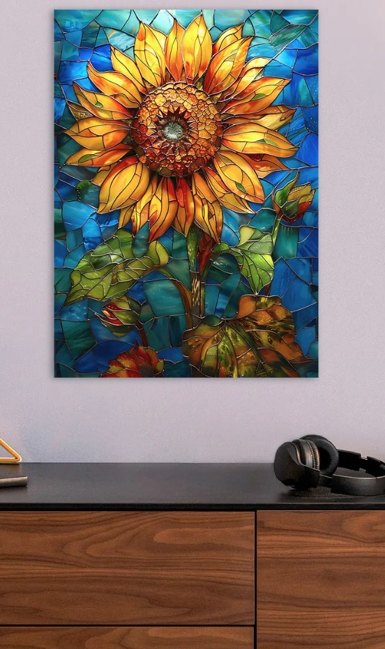 Stained Glass Sunflower Art — metal poster wall art by Lineer